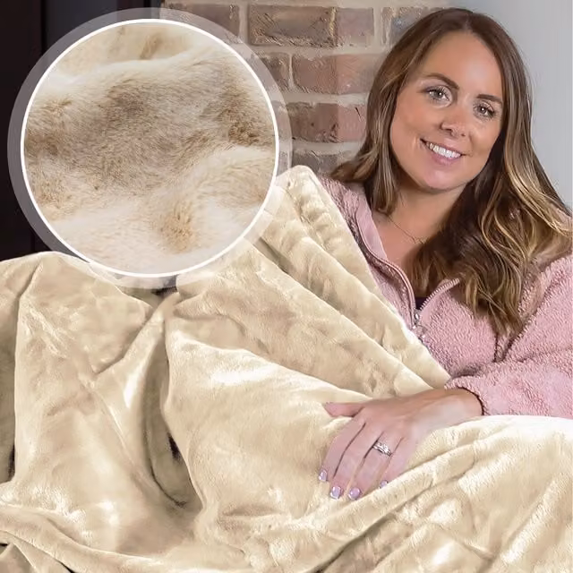 Dreamcatcher Faux Fur Fleece Throw in Beige