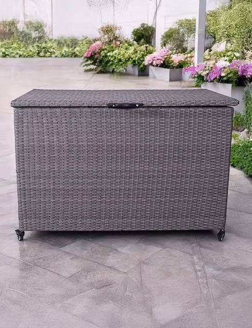 Royalcraft Rattan Cushion Storage Box in Grey with Galvanised Steel and Metal Frame