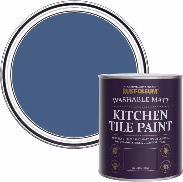 Rust-Oleum Water-Based Kitchen Tile Paint in Matt Finish, Ink Blue, 750ml