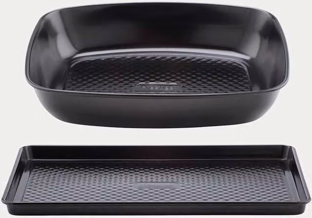 Prestige Inspire 2 Piece Black Carbon Steel Non-Stick Roaster and Rectangular Baking Sheet Set