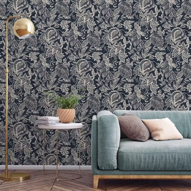 Grandeco Mae Floral Botanical Wallpaper in Blue and White