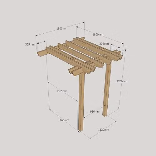 Buttercup Farm Wall Mounted Double Garden Pergola in Wood, Green and Brown, W/D/H: 180 x 180 x 270 cm – 2
