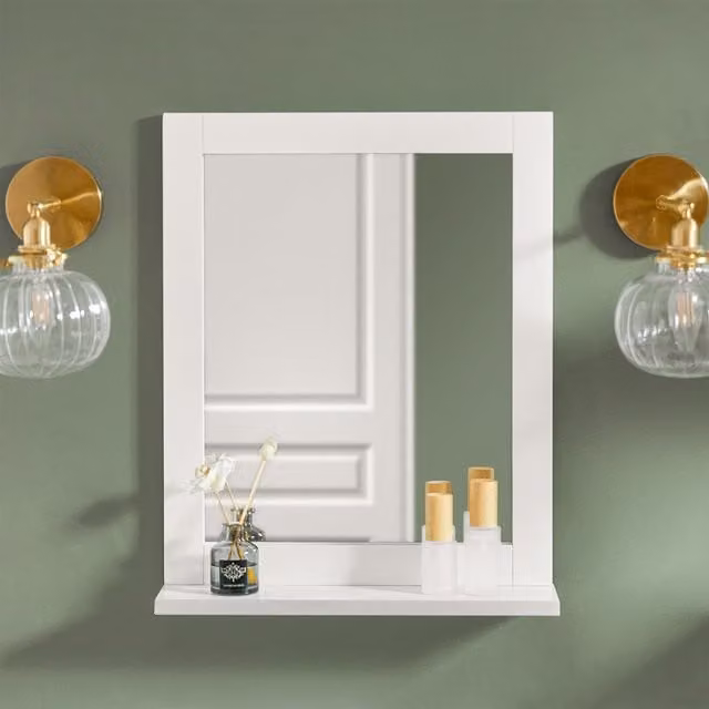 SoBuy Modern White Bathroom Wall Mirror with Glass Storage Shelf