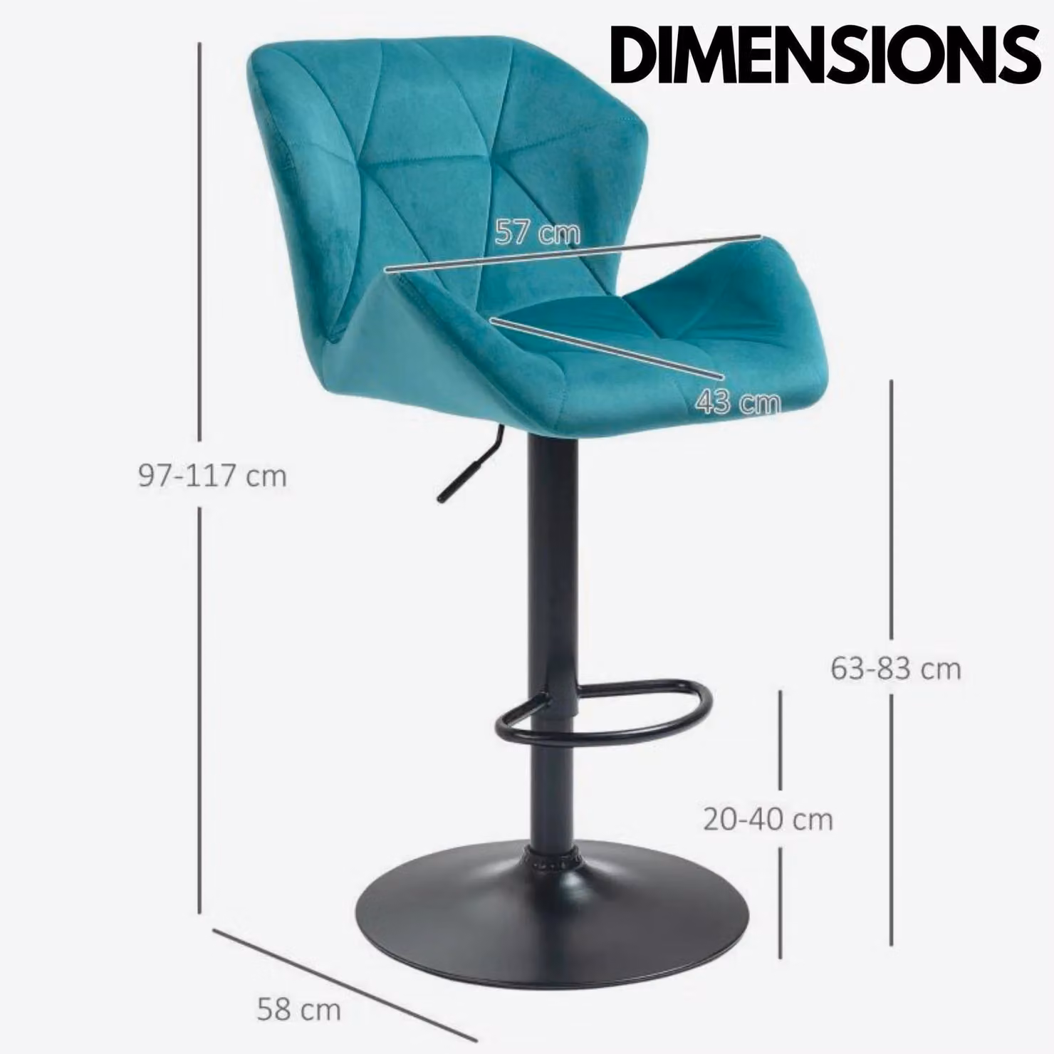Rafaelo Mobilia Set of 2 Retro Blue Adjustable Height Bar Stools – 4