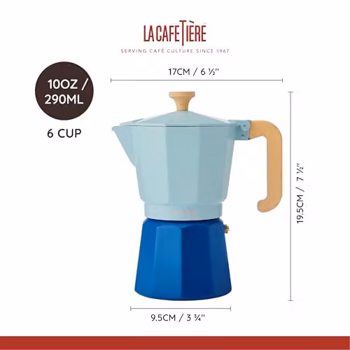 La Cafetiere Venice Aluminium Espresso Maker, Sky Blue, 6 Cup