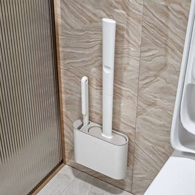 KORVIXA 2-Piece Silicone Toilet Brush Set with Holders in White – 1