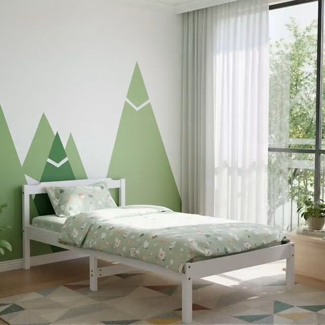 Kidsaw Classic Single Bed in White Solid Wood, W/D/H: 90 x 200 cm