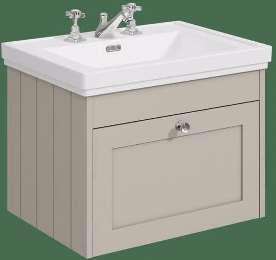 Balterley 600mm Wall Hung 1 Drawer Unit and Classic 3 Tap Hole Basin in Pebble Grey – 1