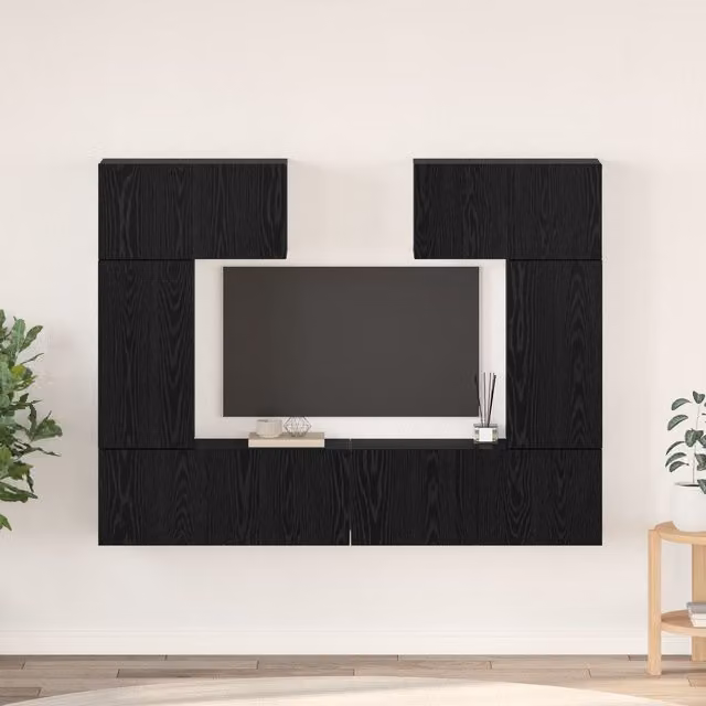 Berkfield Home 6-Piece Modern TV Cabinet Set in Black Oak, W/D/H: 80 x 30 x 30 cm
