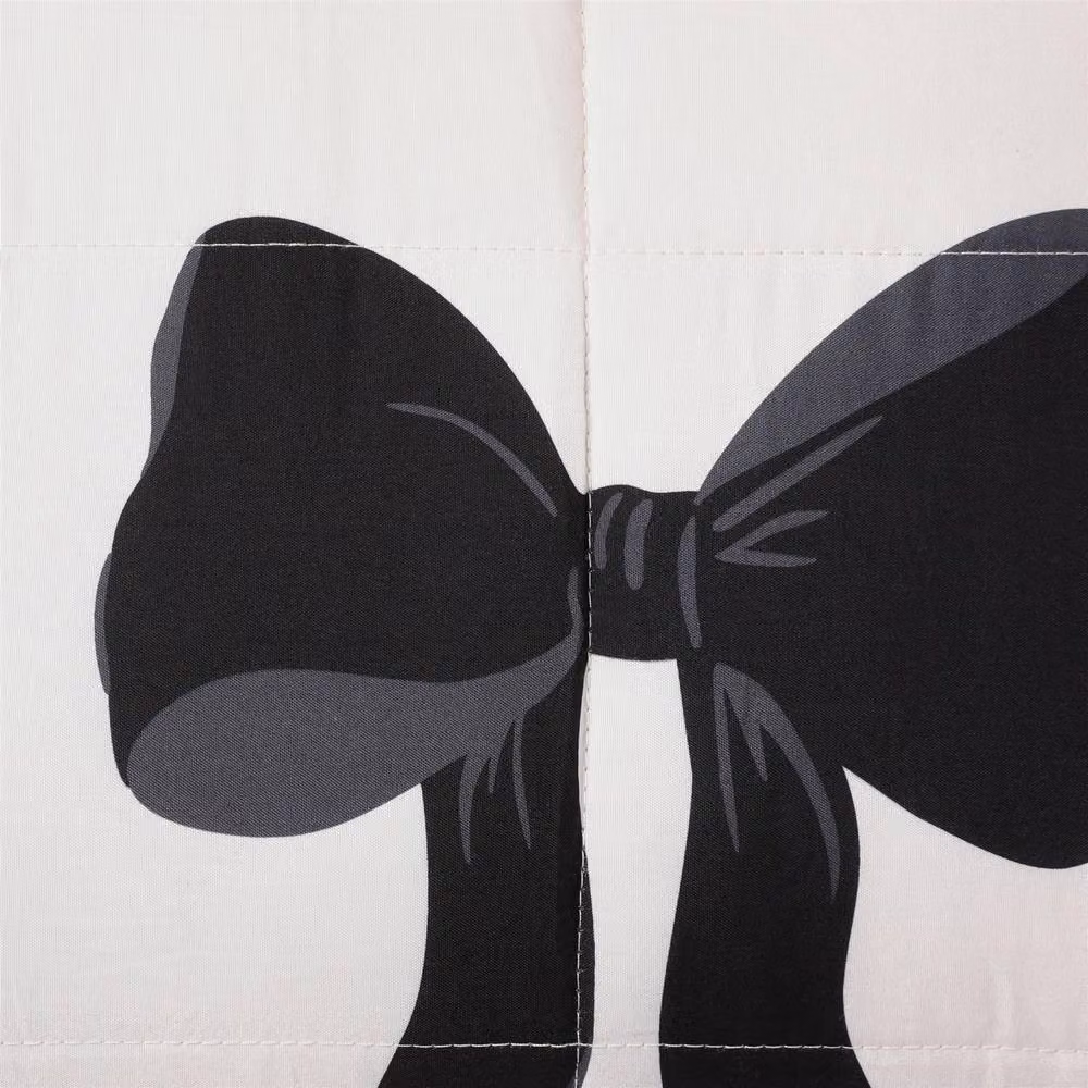 OHS Bow Print Supersoft Weighted Blanket in White and Black, W 150 cm x L 200 cm – 2