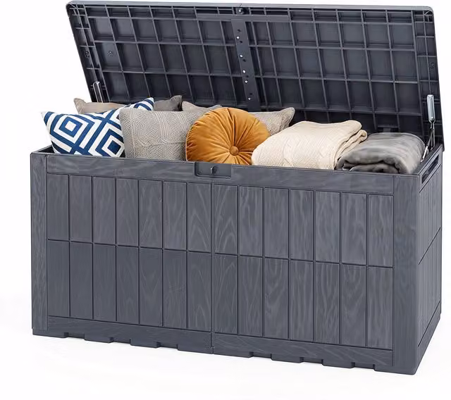 COSTWAY Modern Patio Storage Bench in Matt Grey