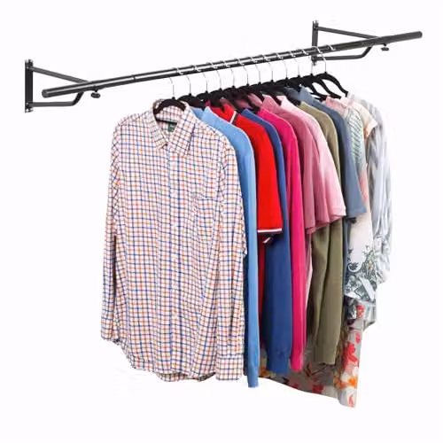 Direct Online Houseware Heavy Duty Wall Mounted Metal Clothes Rail in Matt Black, Width: 182.88 cm – 2