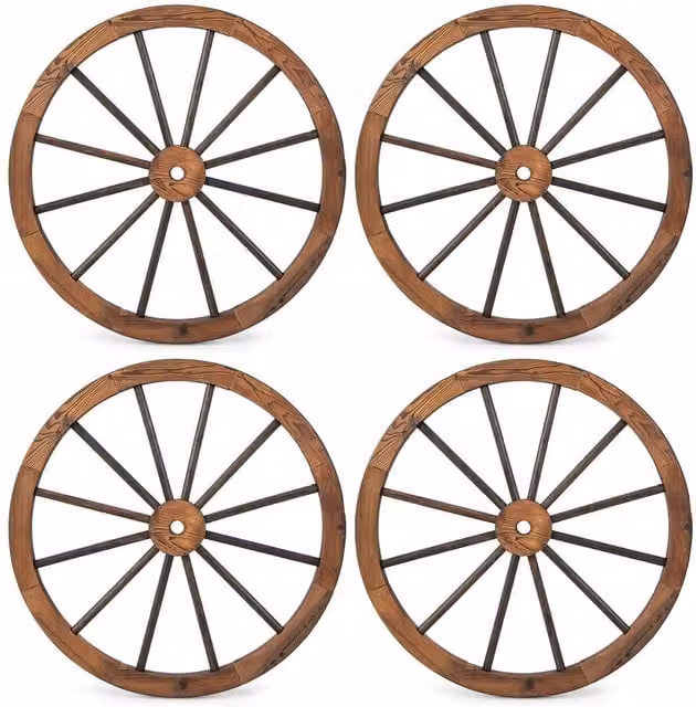 Costway Set of 4 Vintage Brown Decorative Wooden Wagon Wheel Wall Decor