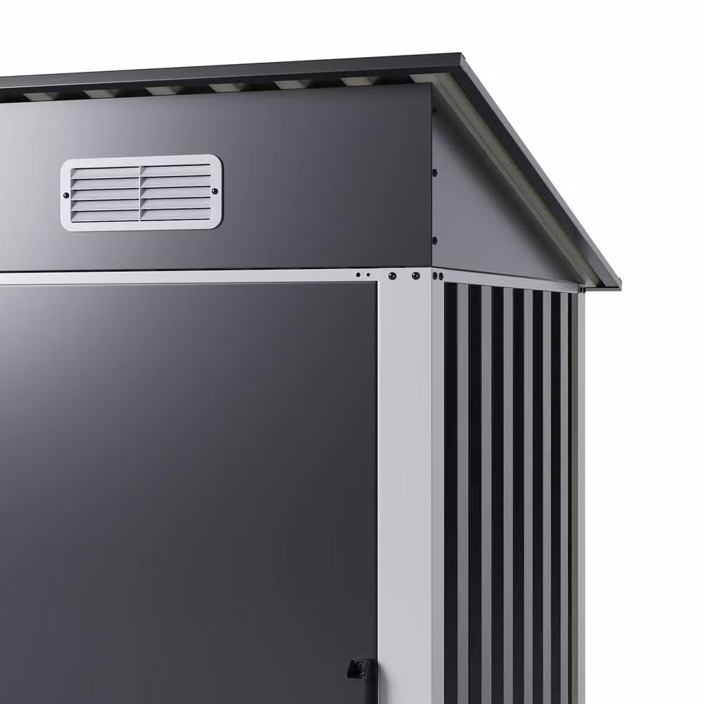 Living and Home Black Metal Pent Garden Storage Shed with Lockable Door, W: 152.4 cm, D: 91.44 cm, H: 152.4 cm – 8