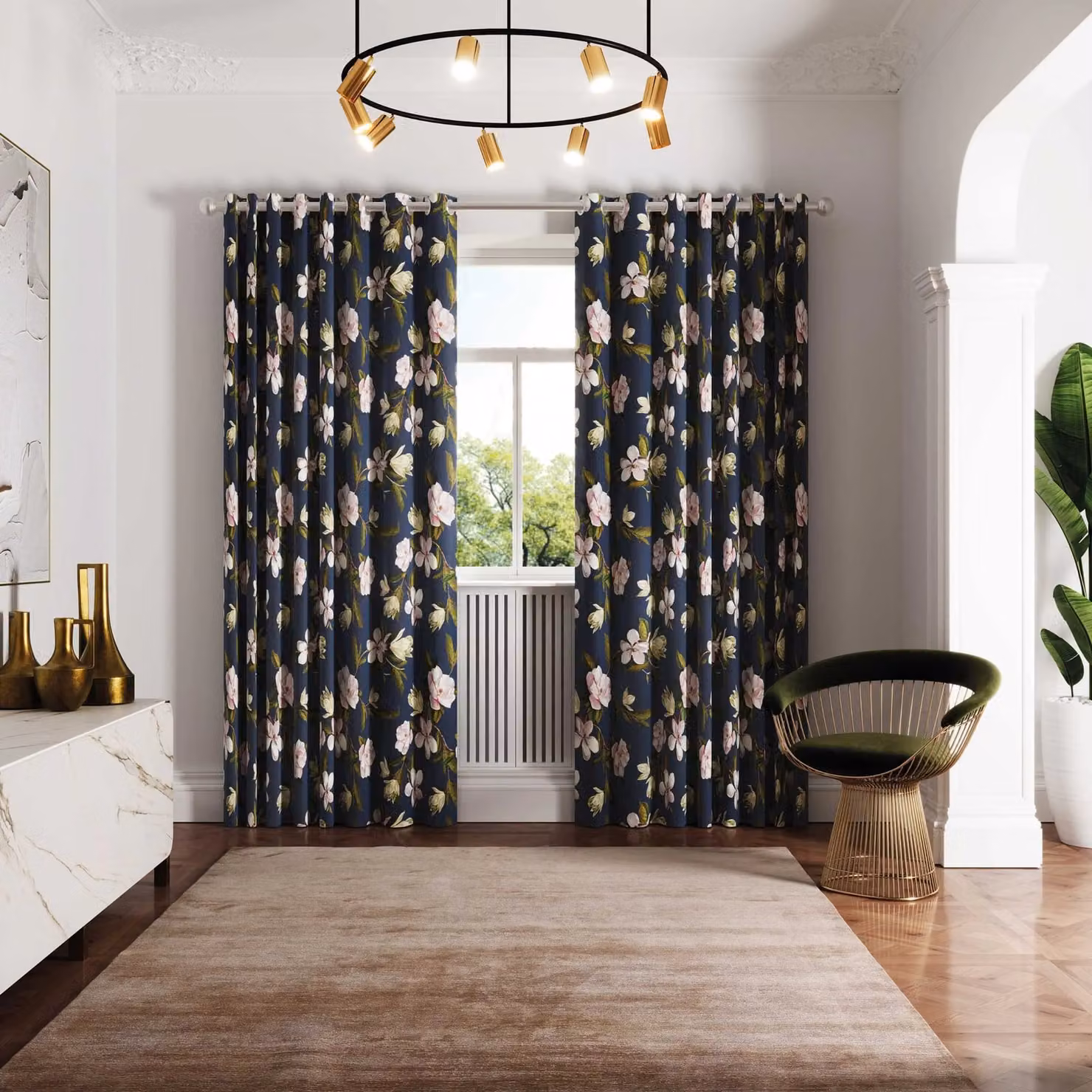 Ted Baker Opal Floral Eyelet Curtains, Blue and Silver, W: 137.16 cm, H: 228.6 cm – 2
