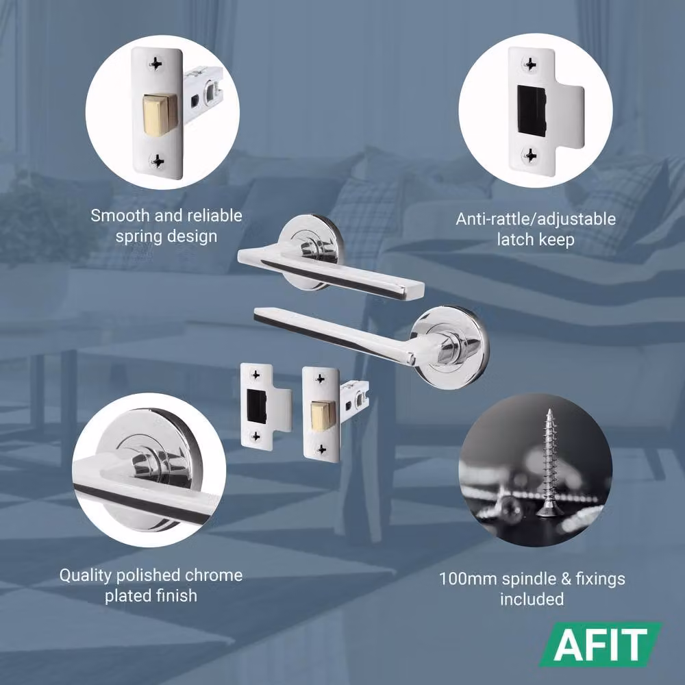 AFIT Polished Chrome Aluminium Door Handle and Latch Set in Silver, W/D/H: 15.0 x 15.0 x 3.0 cm – 2