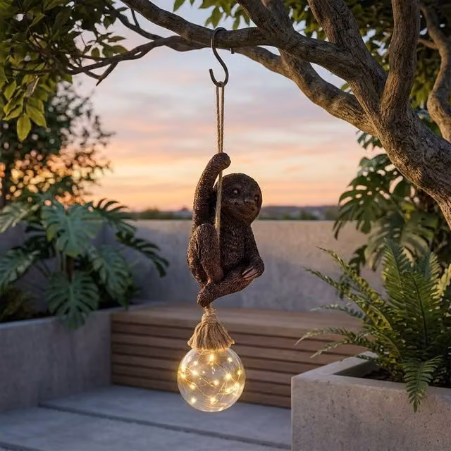 Garden Greatness Swingin Sloth Hanging Garden Solar Light in Brown and Multicolour