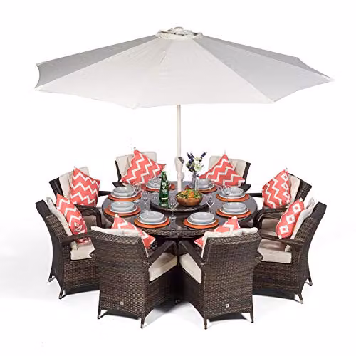 Giardino Arizona 8 Seater Round Rattan Garden Dining Set in Brown