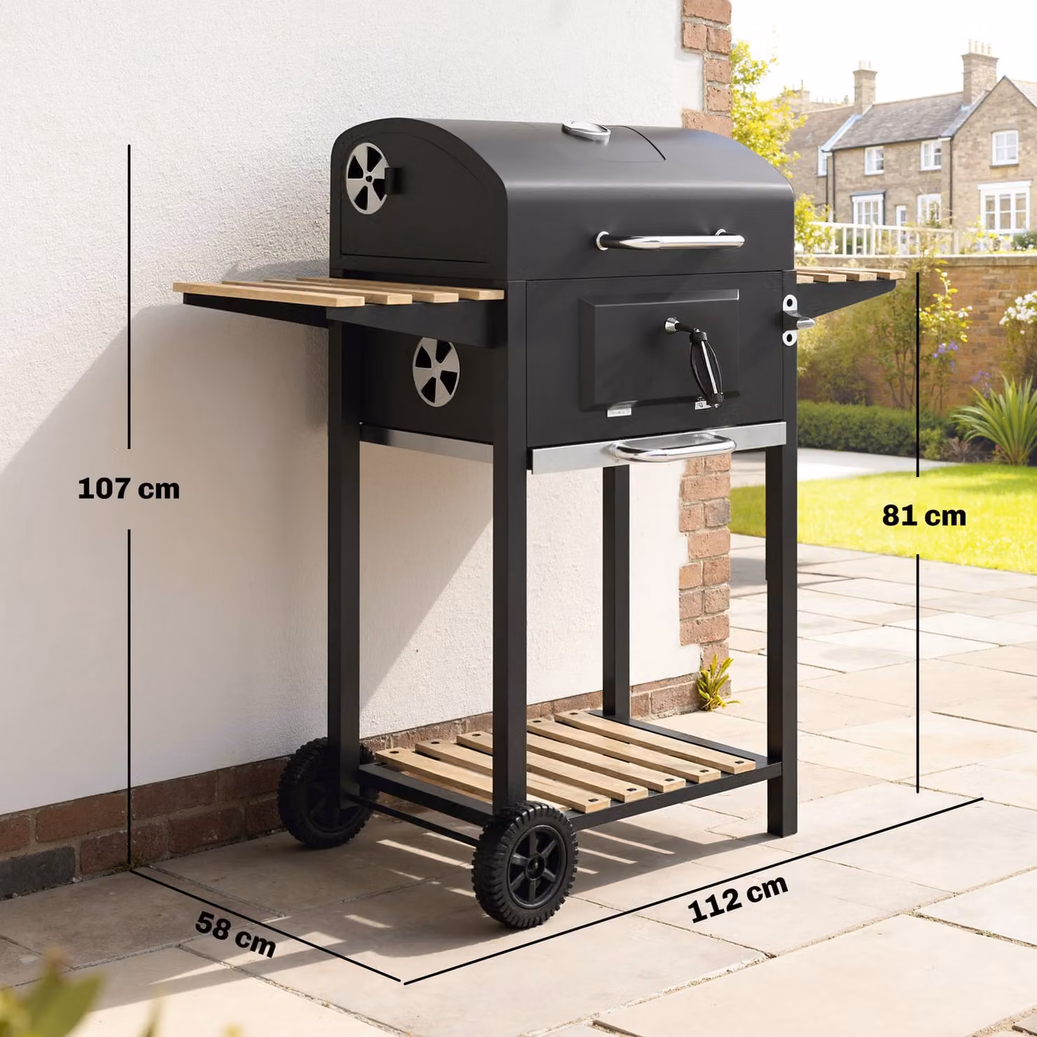 Outsunny Charcoal BBQ Grill with Height Adjustable Pan, Warming Rack, Thermometer and Wheels, Black/Grey, W/D/H: 107 x 58 x 112 cm – 3