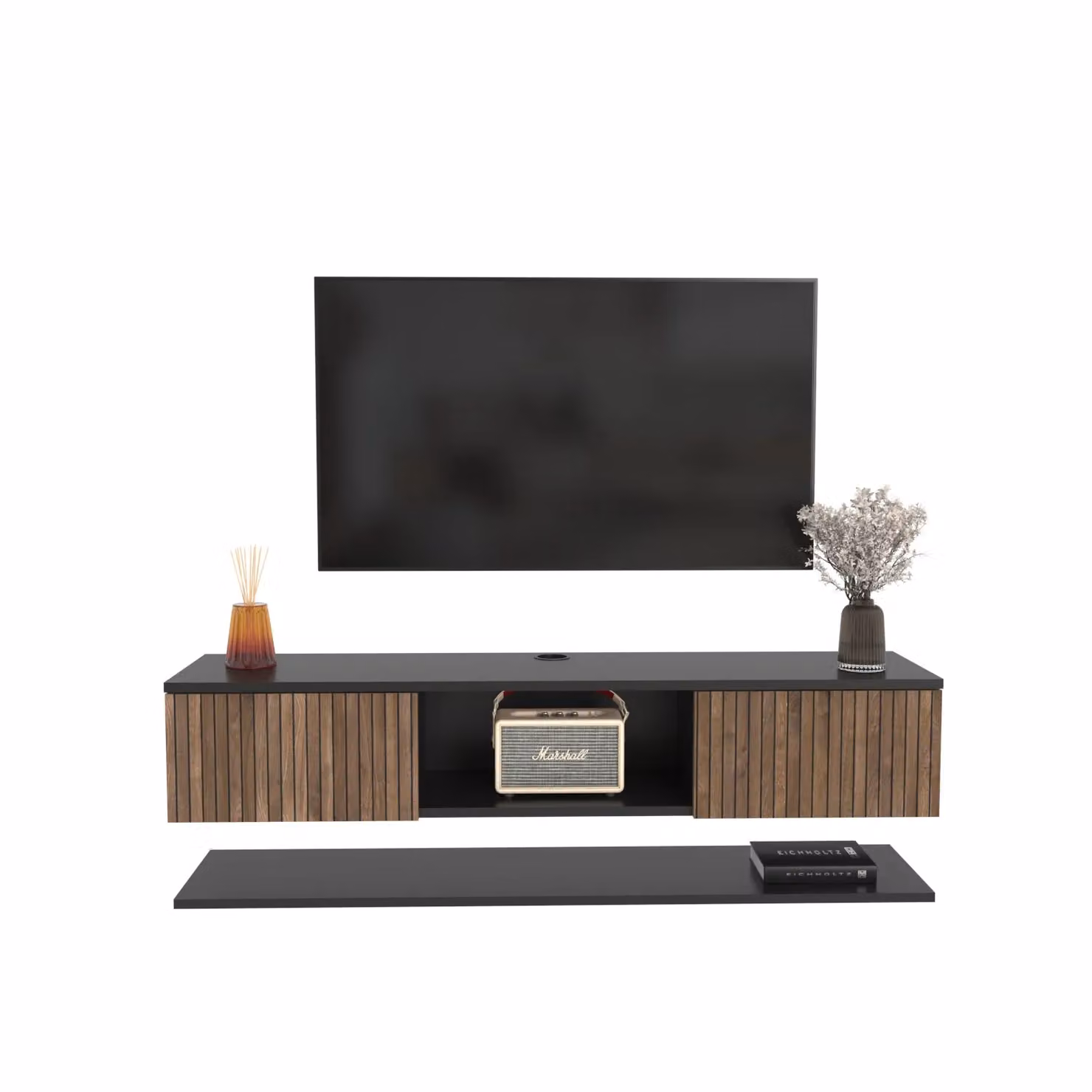 Decorotika Elia Wall Mounted TV Unit with Wall Shelf, Black – 2