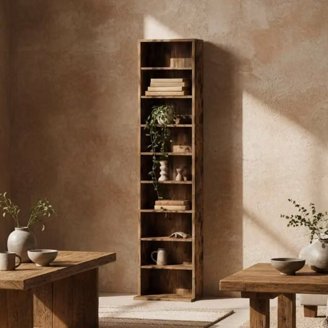Wyld Haus Alste Rustic Brown Narrow Media Storage Unit W: 140 cm, H: 33 cm, D: 24 cm