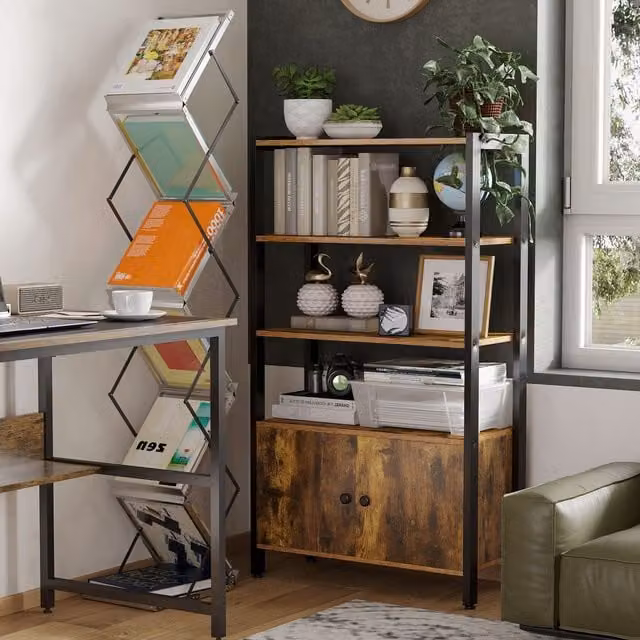 HOMCOM Multifunctional Industrial Bookshelf and Storage Cabinet in Brown – 1