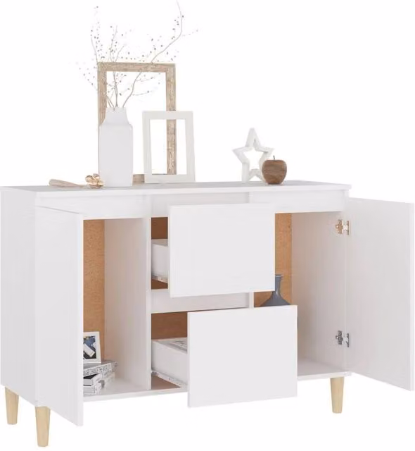 Berkfield Home White Scandinavian Sideboard in Engineered Wood, W/D/H: 103.5 x 35 x 70 cm