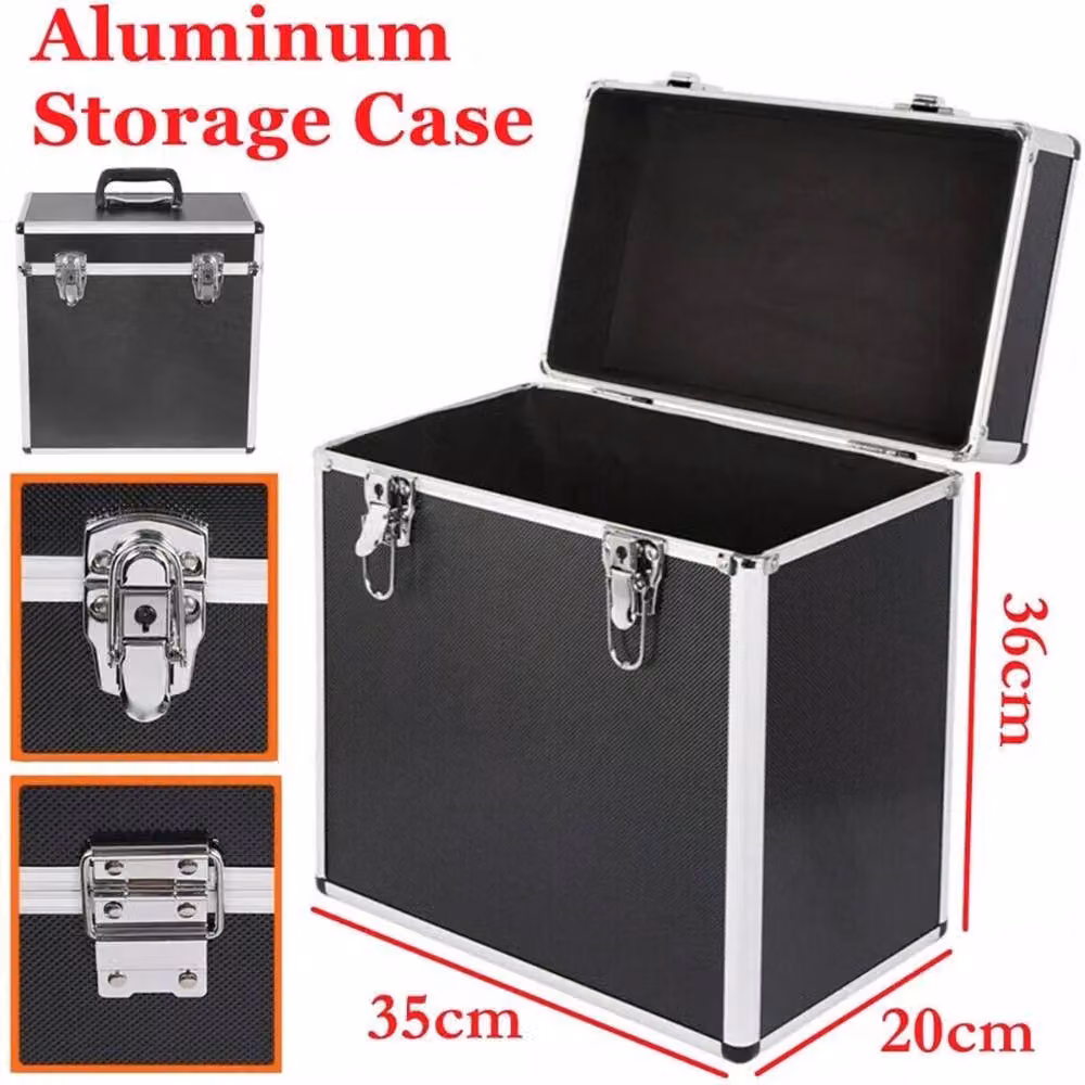 Ventryn Black Heavy Duty Vinyl Record Storage Box with Lid and Lockable Case – 6