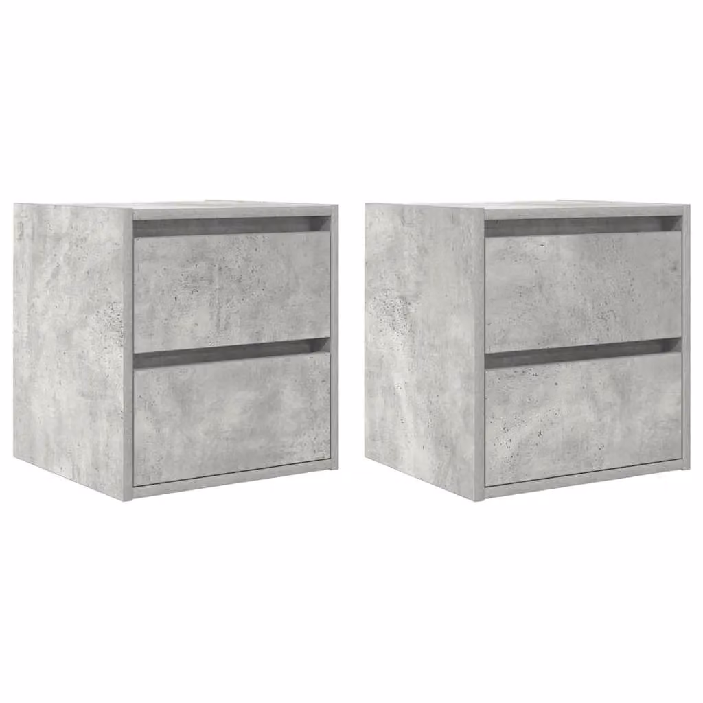 Berkfield Home Wall-mounted Bedside Cabinets, 2 Pieces, Concrete Grey, W/D/H: 38 x 34 x 40 cm – 2