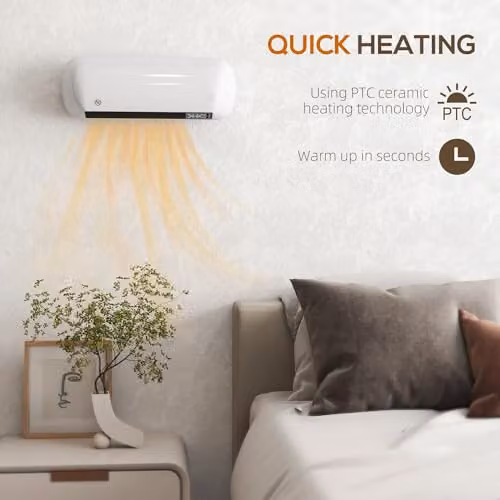 HOMCOM 2000W White Ceramic Wall Mounted Fan Heater with Remote Control and Thermostat – 2