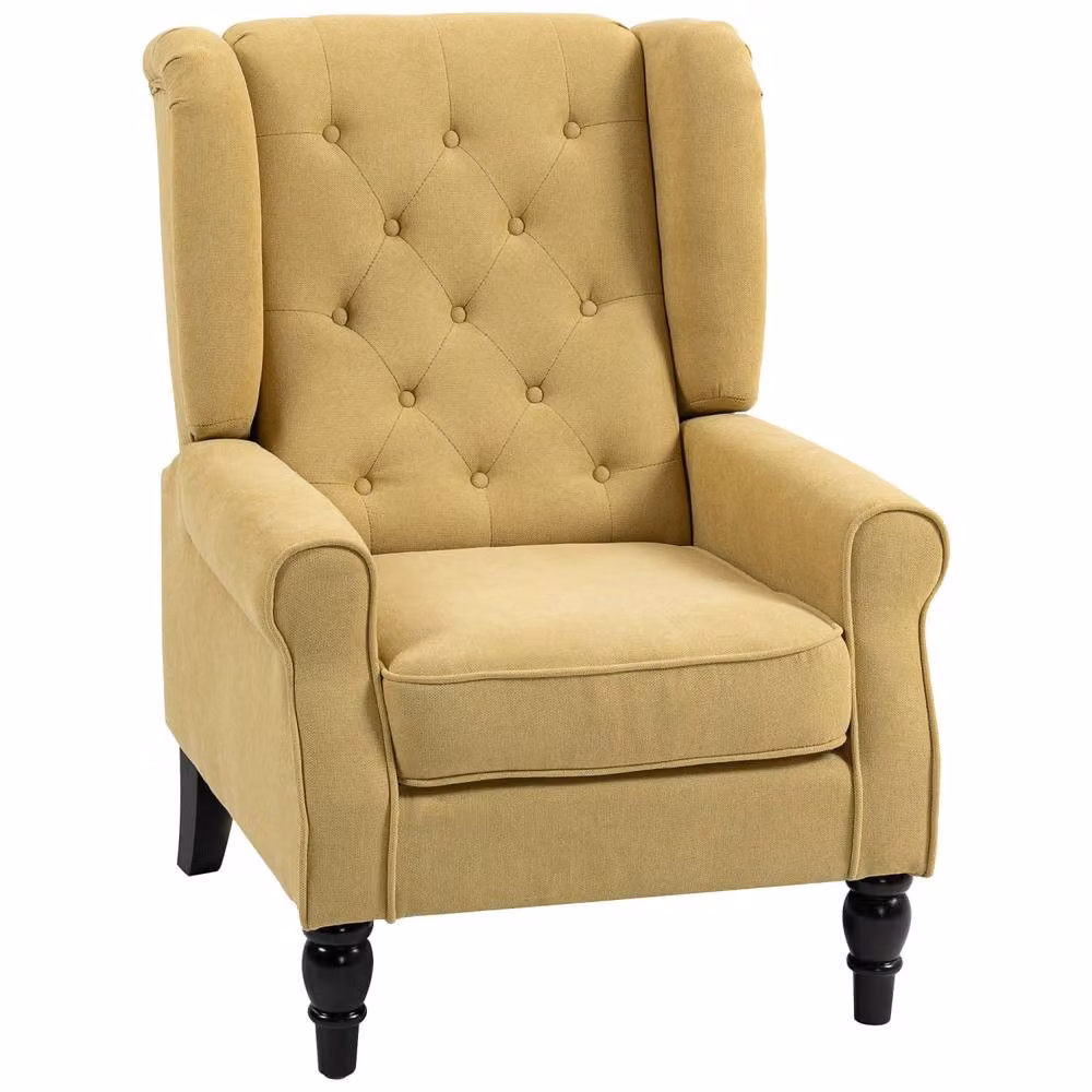 Wyld Haus Luyo Retro Wingback Accent Armchair in Yellow Fabric, H: 102 cm, W: 86 cm, D: 74 cm – 2