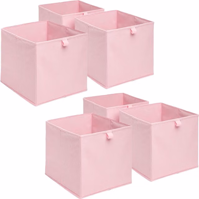 OHS Pack of 6 Foldable Fabric and Cardboard Storage Boxes in Pink – 1