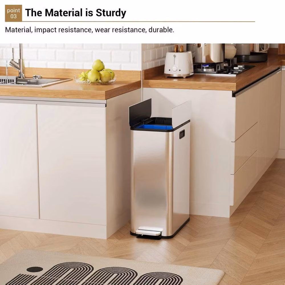 KORVIXA 56L Stainless Steel Silent Soft Close Pedal Bin in Silver – 4