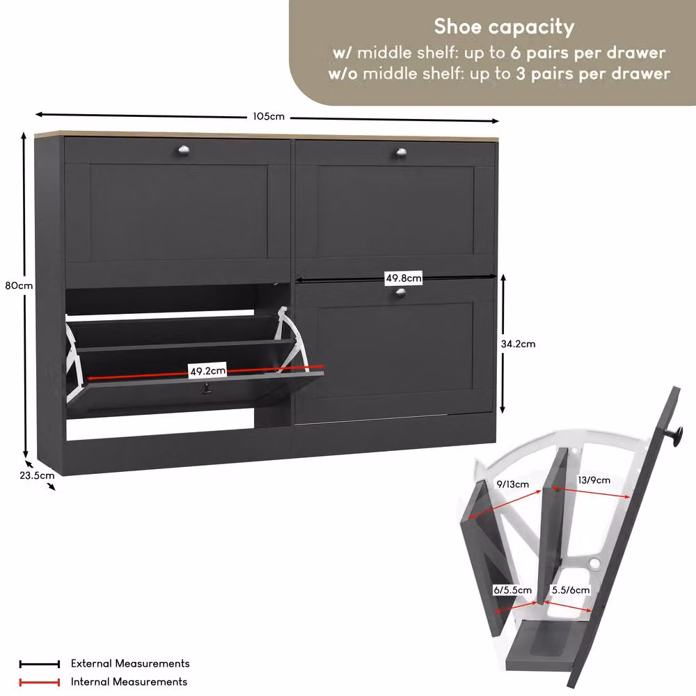 Vida Designs Modern 4 Drawer Flip Down Shoe Cabinet in Anthracite Grey – 2