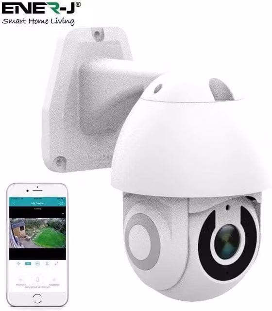 ENER-J Smart WiFi Outdoor Dome Security Camera, 2K 3MP Pan-Tilt with Night Vision and 2-Way Audio, White
