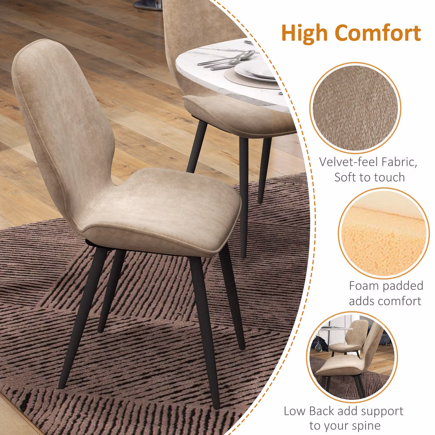 HOMCOM Dining Table Set with 2 Velvet Upholstered Chairs and Storage Shelves in Brown – 5