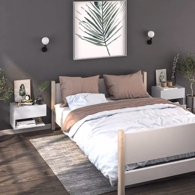 Berkfield Home White Wall-mounted Bedside Cabinet W/D/H: 46 x 29.5 x 30 cm