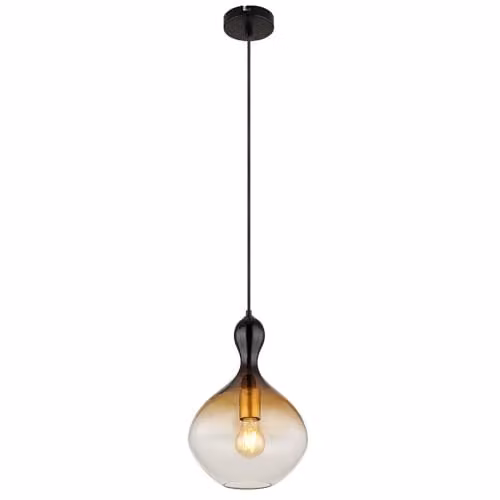 Globo Lighting Aladdin Modern Dome Pendant Light in Black and Gold with Amber Glass Shade, Diameter: 23 cm