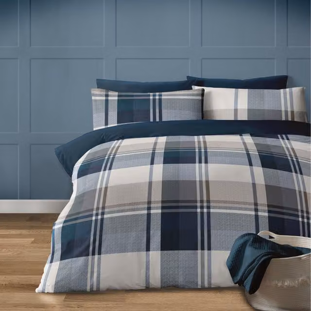 Bellissimo September Check Duvet Cover Set in Petrol Blue, 140 x 200 cm