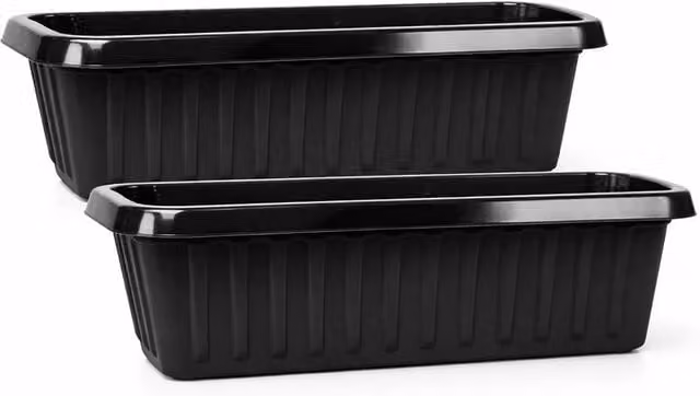 Simpa Plastic Chunky Trough Planter Pots, Black, Set of 2, Length: 75 cm – 4