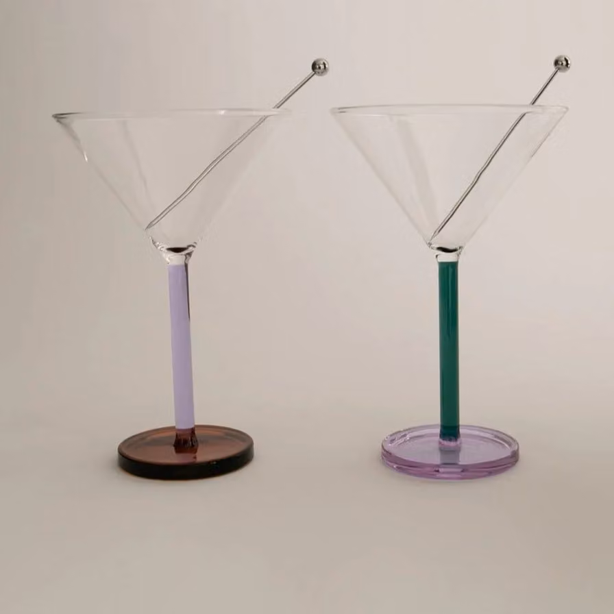 Sophie Lou Jacobsen Birdland Piano Cocktail Glass Set of 2, Green and Transparent