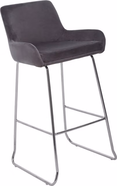 Orsina Grey Velvet Bar Chair with Low Arms and Silver Cantilever Sled Base