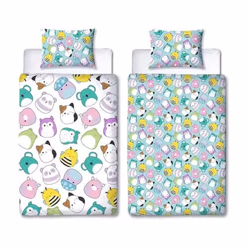 Squishmallows Reversible Microfibre Single Duvet Cover and Pillowcase Set, Multicolour, W/D/H: 135 x 200 cm and 90 x 200 cm – 2