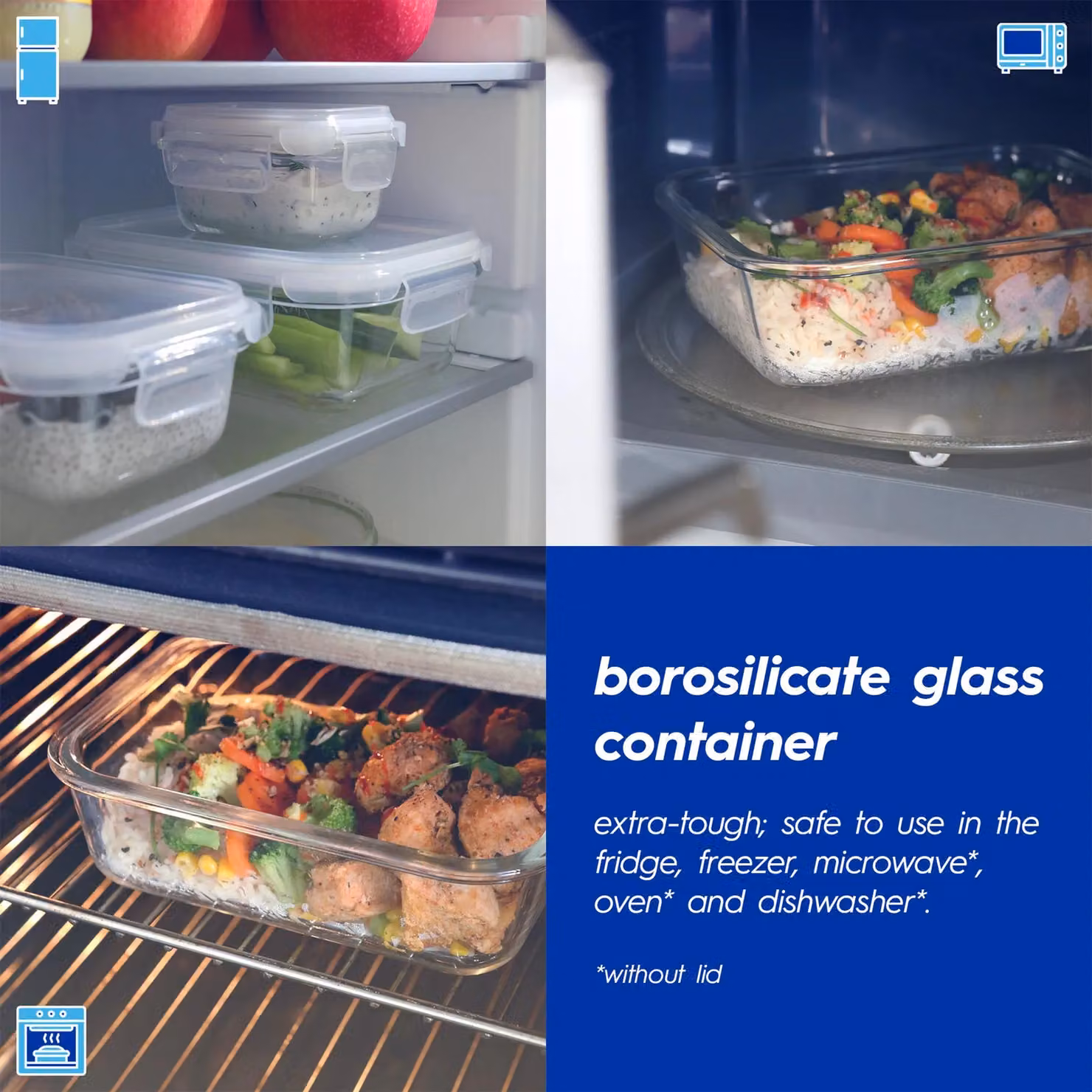 Harbour Housewares 5 Pack Glass Food Storage Containers, 1L Airtight Leakproof Meal Prep Tubs in White – 2