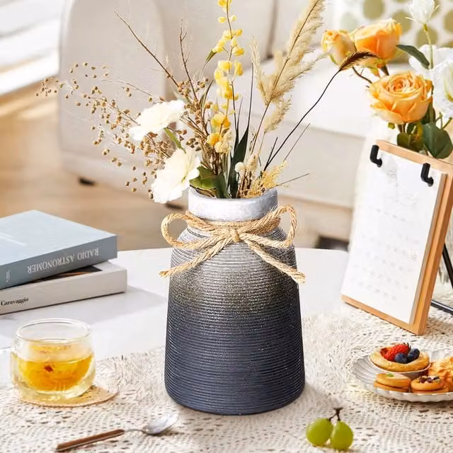 Lifeideas Minimalist Round Ceramic Tabletop Vase in Grey