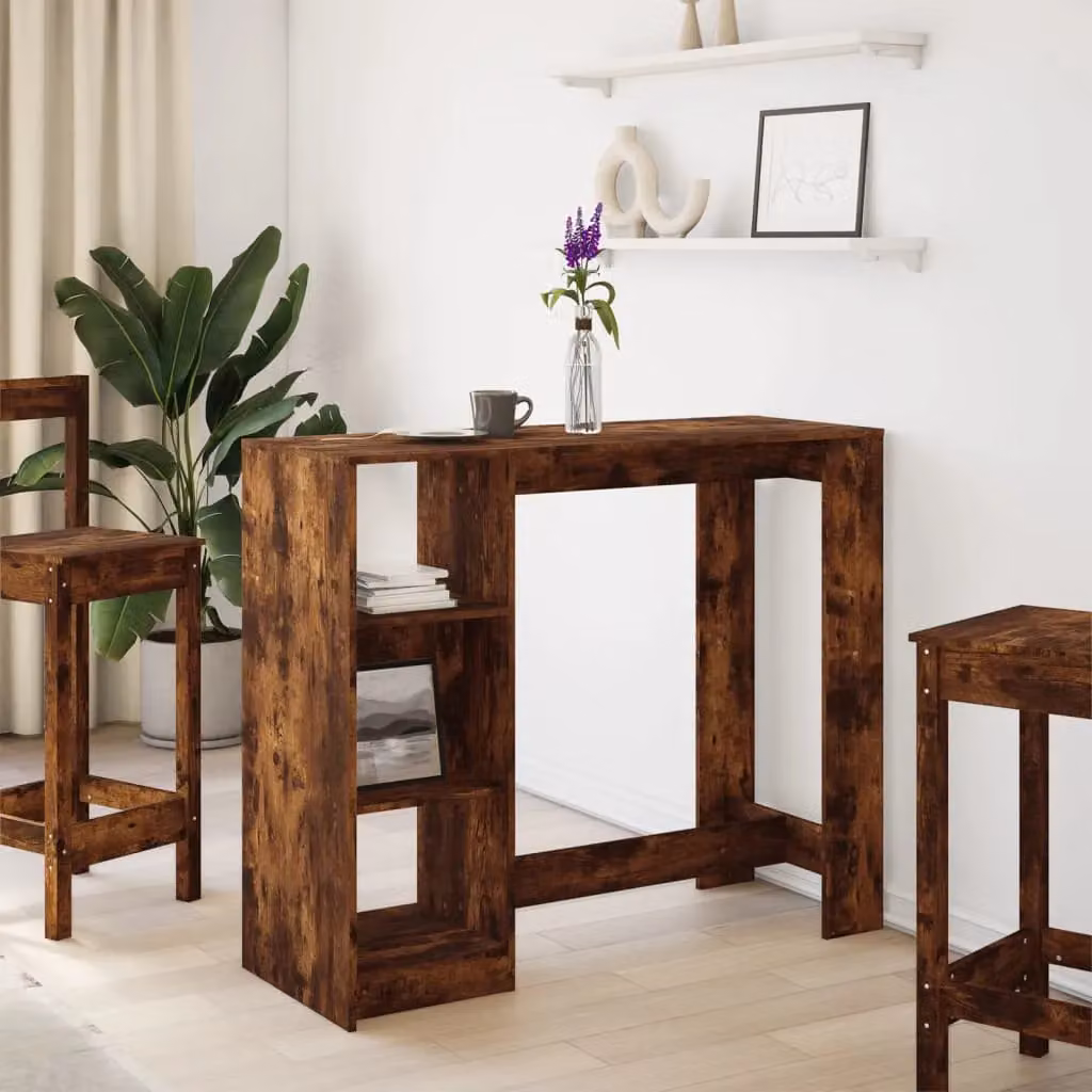 Berkfield Home Bar Table with Shelf in Smoked Oak Brown, W/D/H: 124 x 46 x 103.5 cm – 3