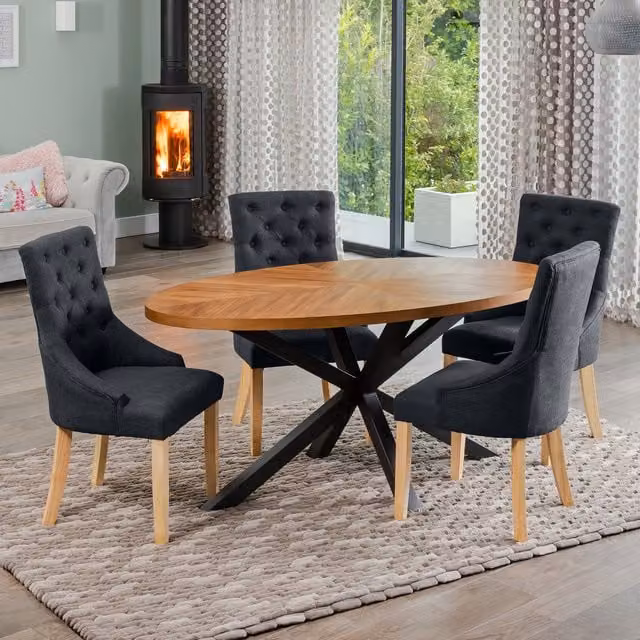 Artemis Home Modern Oval Dining Table Set with 4 Black Chairs