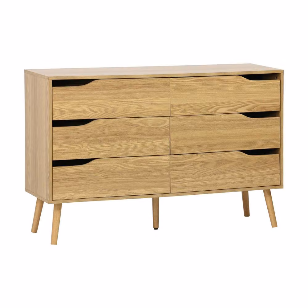 Sweek 6-Drawer Scandinavian Style Chest in Light Brown Wood Effect, H 120 x W 80 x D 40 cm – 2