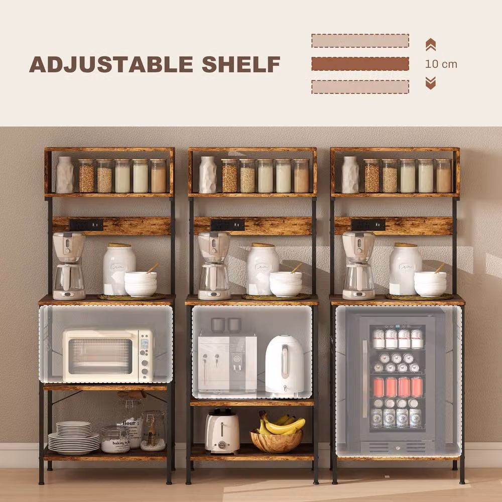 STILVORA Industrial Kitchen Storage Unit with USB and Hooks in Brown – 5