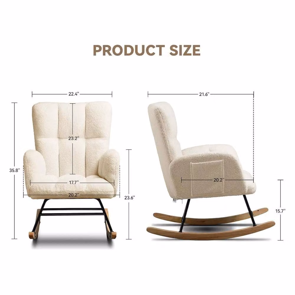 SPETLEK White Bouclé Fabric Rocking Chair Armchair with Armrests – 2